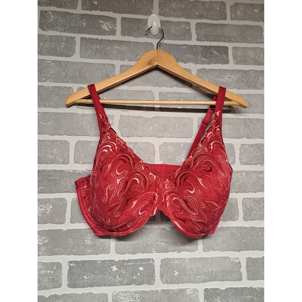 Playtex Bra  Underwire Embroidered Lined Cups Adjustable‎ Straps Red Size 38DD